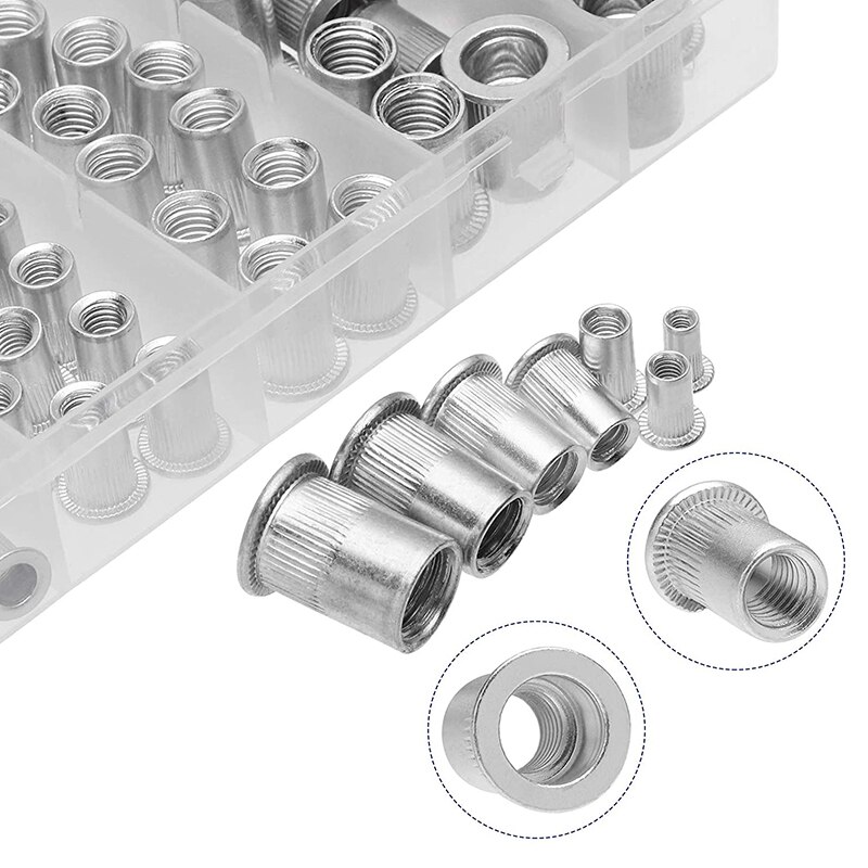 145Pcs M3 M4 M5 M6 M8 M10 M12 Aluminum Rivet Nut Blind Nuts Threaded Insers Crimp Nut Flat Head