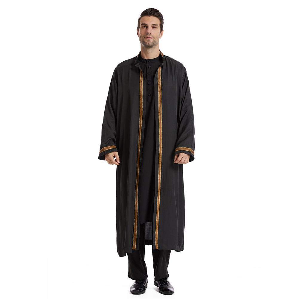 Mannen Open Abaya Moslim Saudi Jubba Thobe Islamitische Kleding Ramadan Kimono Lange Mouw Gewaad Caftan Dubai Stand Kraag Arabische Jurk: XXL / Bruin