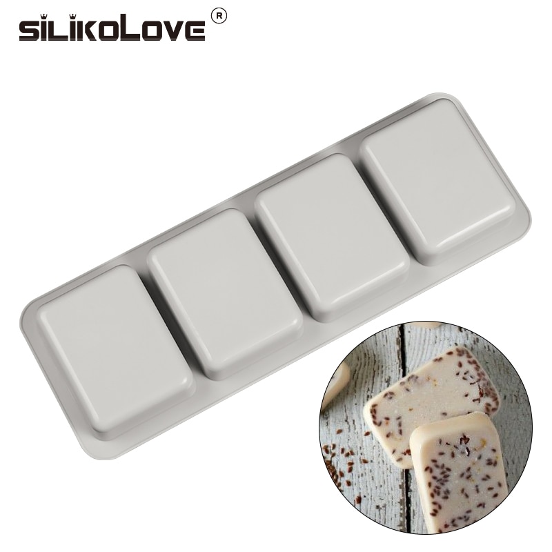 SILIKOLOVE-moldes de silicona para jabón, forma de rectángulo, molde para fabricación de jabón de 4 cavidades, artesanías hechas a mano para baño familiar