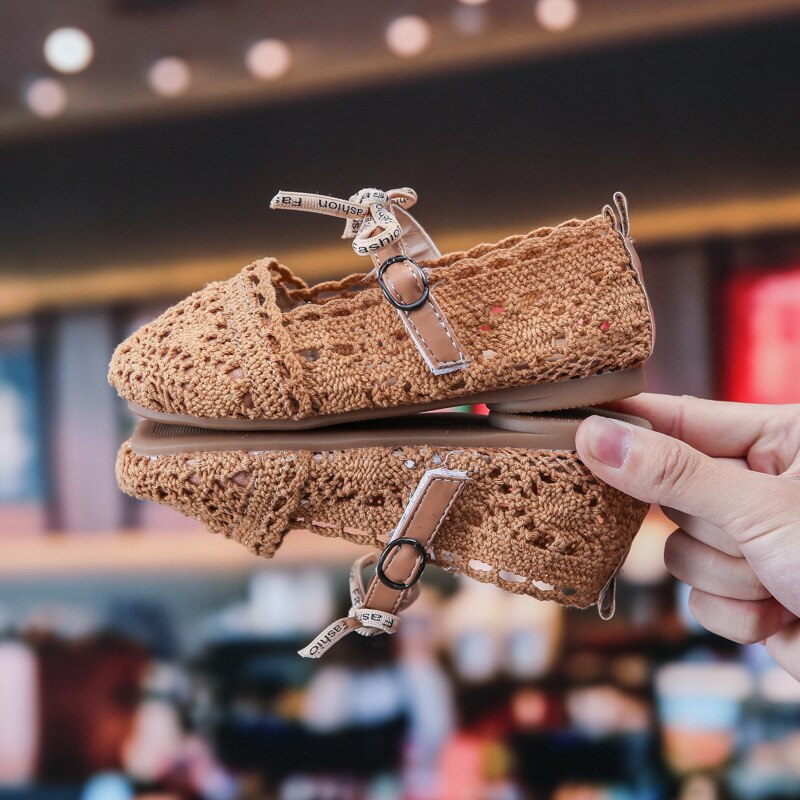 Borduurstof meisjesschoenen bloemen feestschoenen voor baby prinsessenschoenen voor kinderen kinderen platte schoenen nette schoenen witte sandalen: Khaki / 21 ( binnenzool 13.5cm)
