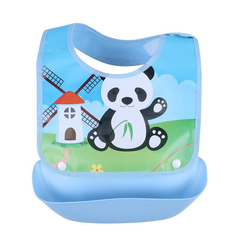 Afneembare Slabbers Waterdichte Baby Peuter Kids Schorten Bib Baby Speeksel Handdoeken Leuke Baby Cartoon Feeding Bib: Blue Panda