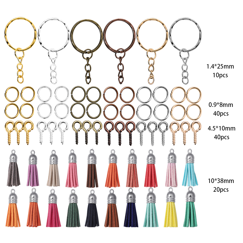 Kits de fabricación de joyas, llavero con borlas coloridas, anillo de salto abierto, juego de alfileres para manualidades, llaveros colgantes de resina, suministros de joyería, 110 Uds.: Castaño