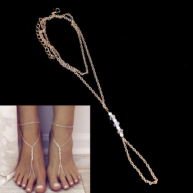 Perle ankelbånd kvinner ankel armbånd Strand imitasjon perle barfot sandal ankel kjede fot smykker: Gd