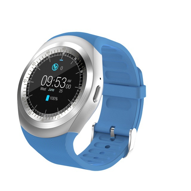 Y1 sport Support intelligent Nano SIM carte TF carte sommeil appel rappel Bluetooth fréquence cardiaque étape numéro rond écran smartwatch: Blue