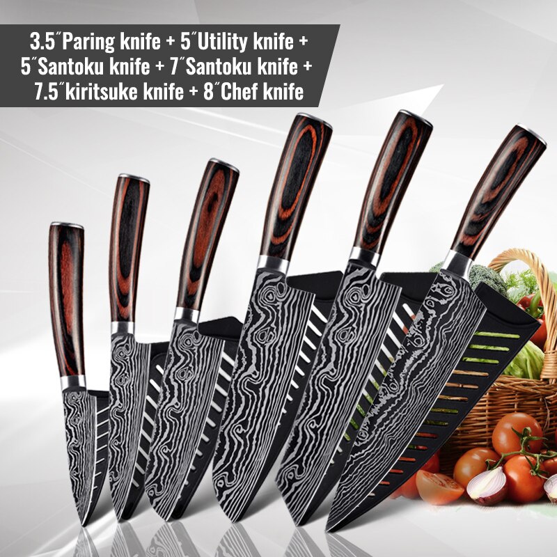 1806D1 8'' küche Messer-Set Utility kochmesser Sharp 5'' Cleaver Santoku Brot Messer Sharp küche werkzeuge