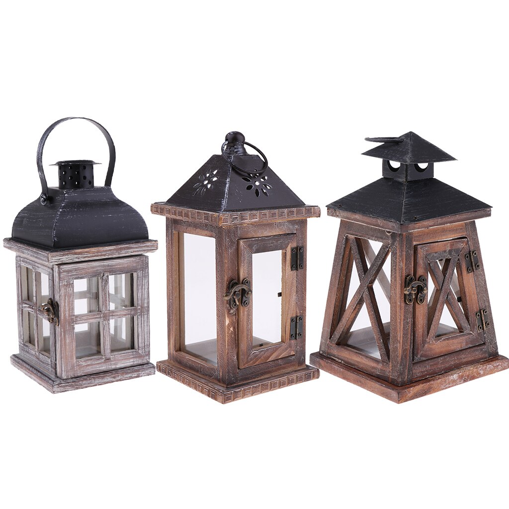 Trælys lysestage håndværk lysestage holder vindtæt ornamenter dekoration lanterne vintage hængende lysestage