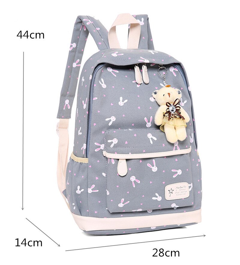 3Pcs/set Women Backpack School Bags Rabbit print Laptop Backpacks With Bear for Teenagers Girls Travel Bag Rucksacks Mochila