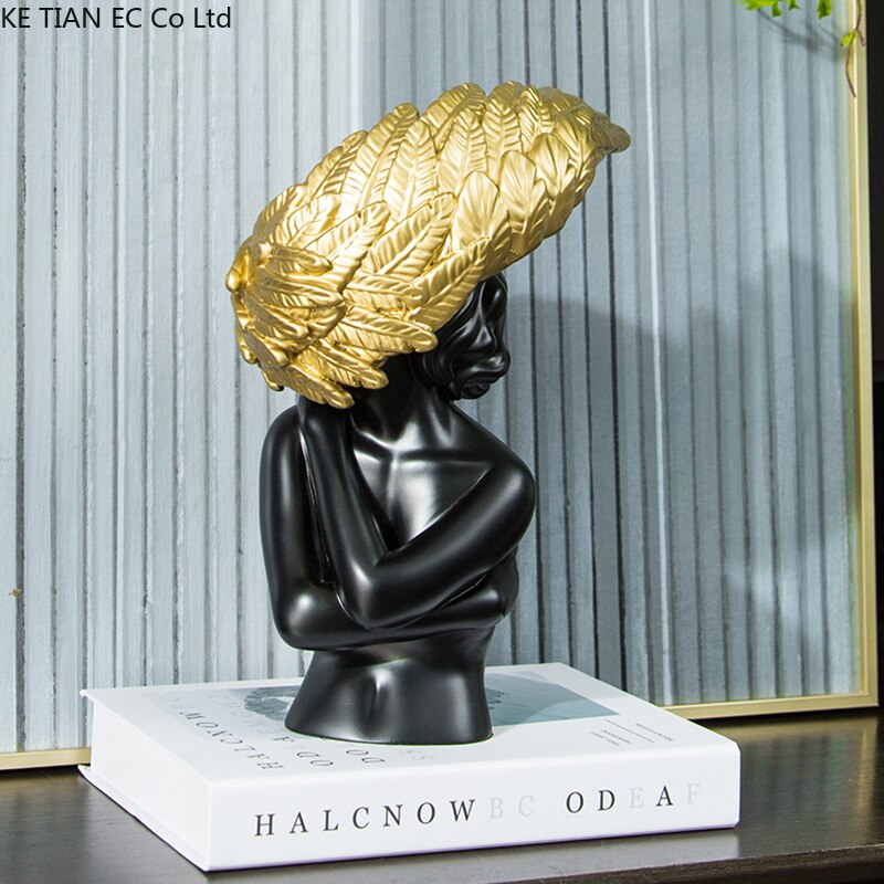 Abstract Human Body Sculpture Decoration Black Gold Resin Bust Human Body Statue Figurines Room Crafts Home Decoration