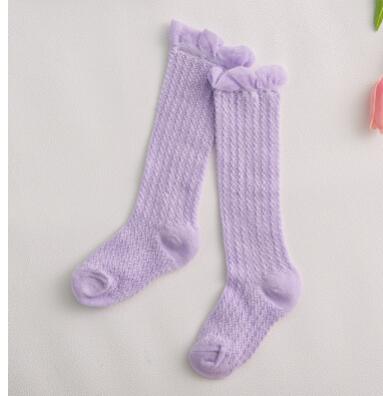 Baby meisjes kniehoge sokken voor kinderen prinsessensokken schattige effen meisjes lange buissokken kindersokken dun mesh volledig zonder ribbels: Paarse mesh knie / 12 to 24 maanden