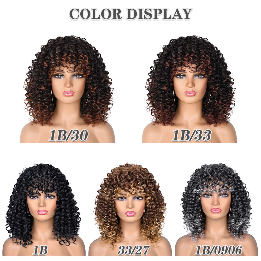 Kort Haar Synthetische Pruik Krullend Afro Pruiken Voor Zwarte En Witte Vrouwen Omber Lijmloze Natuurlijke Hoge Temperatuur Krullen 14Inch lizzy