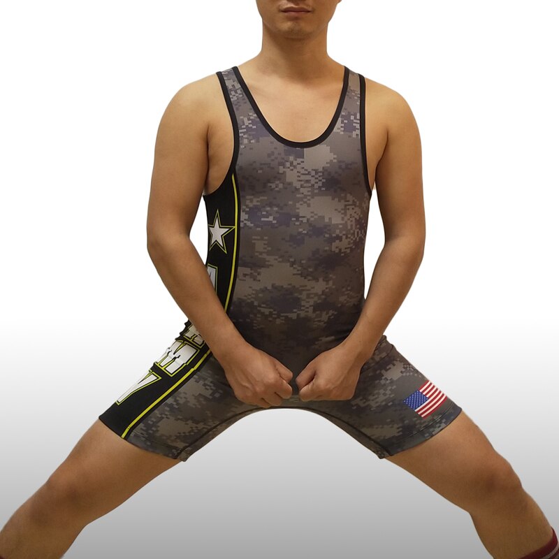 Servizio su ordinazione USA Army Digicamo Wrestling Singoletto Body Uniforme Pesistica Outfit Soldato Costume Da Bagno