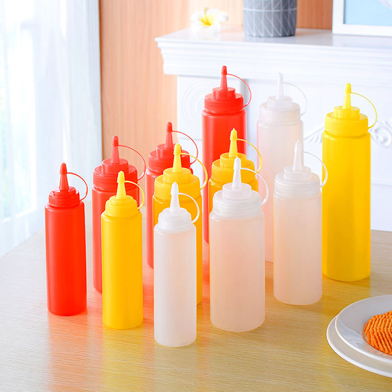 Refillable Squeeze Squirt Condiment Bottles Plastic Condiment Container for Kitchen Ketchup Mustard Sauces Olive Oil Gravy Boats
