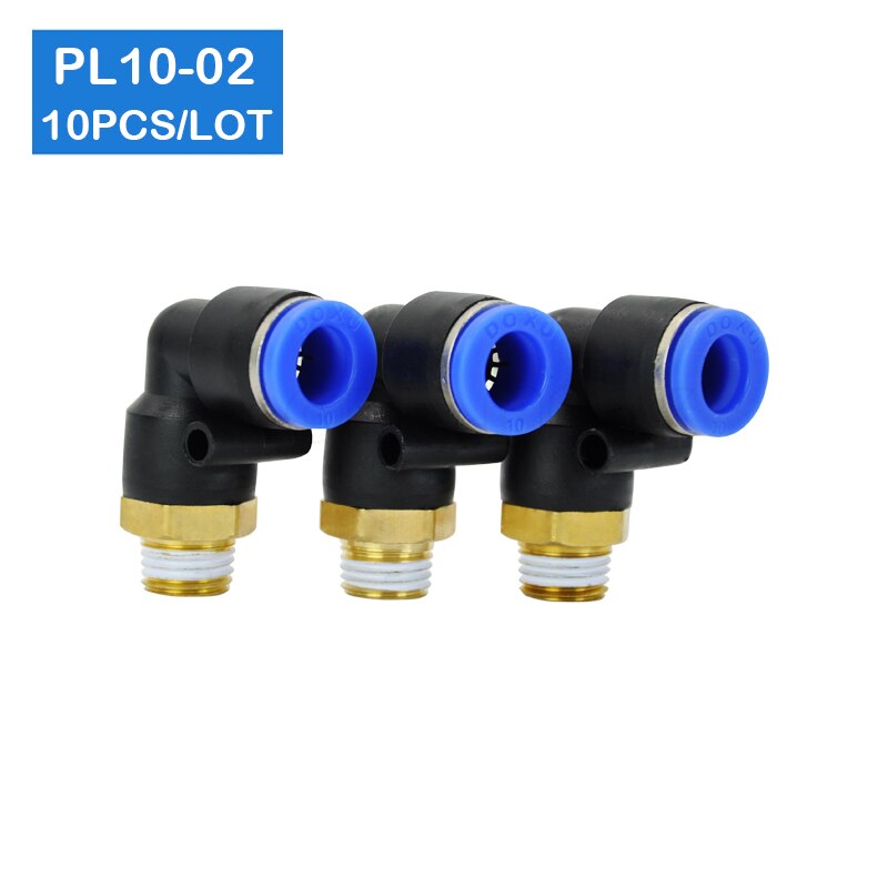 10 Pcs of PL10-02, 1/4" Male Thread to 10mm Pneumatic Elbow Connector Quick Fitting