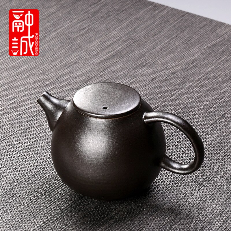 Vintage Tea Loop-handled Teapot Ceramic Retro Tea Making Device Household Copper Handles Single Teapot Tea Kettle Japanese Style: Antique Pottery  Teapot  Inverted Pot Black Zen