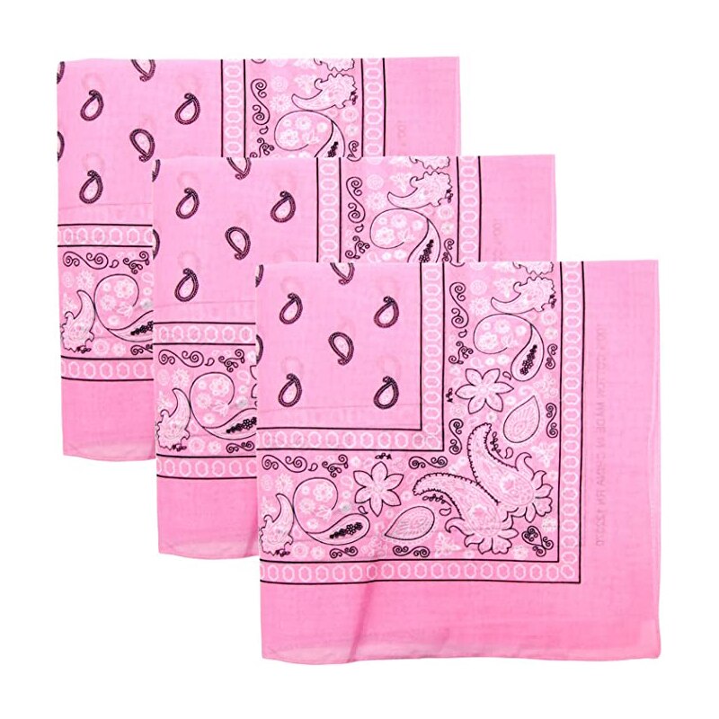 Zestaw 3 bandany robić jazdy rowerem Paisley 100% Bandana bawełniana plac na zewnątrz szalik czarny czerwony wzór Paisley pałąk drukowane dla kobiet/mężczyzn/chłopiec: Różowy