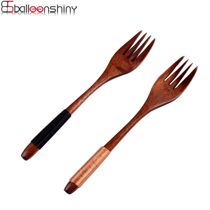 Balleenshiny 1pc fruktgaffel i japansk stil håndlaget buntebånd håndtak dessert spisegafler fire tenner bestikk servise