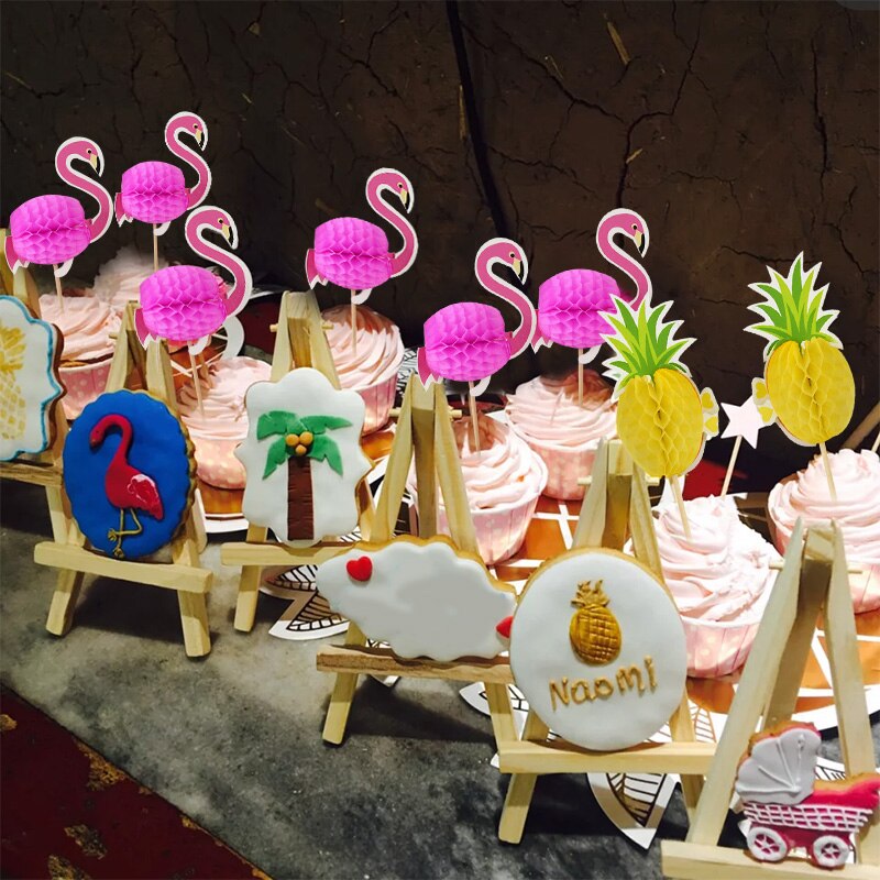 40 stk hawaii 3d flamingo kage topper kage picks dekoration forsyninger cupcake toppers bryllup tropisk sommer fest dekoration