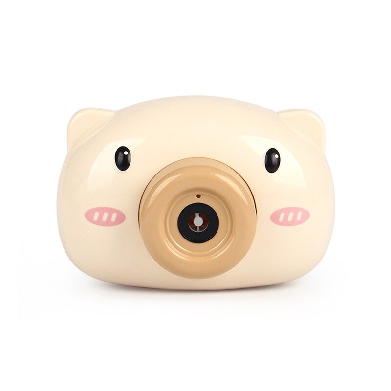 Cartoon Pig Bubble Machine - Automatic Music & Lights - Kids Outdoor Toy Set - Includes Camera, 2x Bubble Water, Lanyard