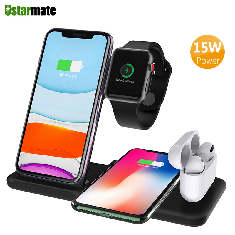 4in1 Qi Wireless Charge Station Foldable Base 15W Fast Wireless Charging for Samsung S20 S10 Huawei Apple iWatch 5 4 3 Airpods 2