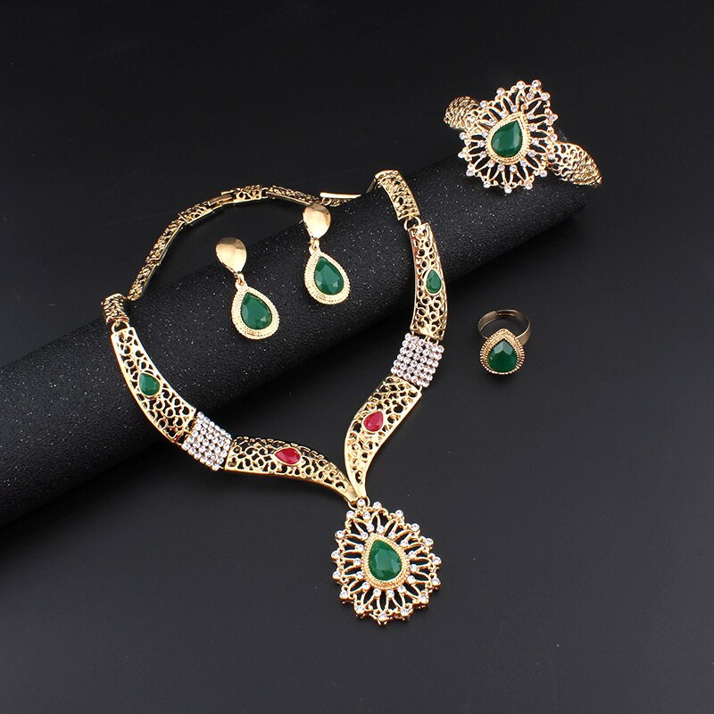 jiayijiaduo Wedding Bridal jewelry sets For Women Gold-color Africa necklace earrings bracelets carved large droplets