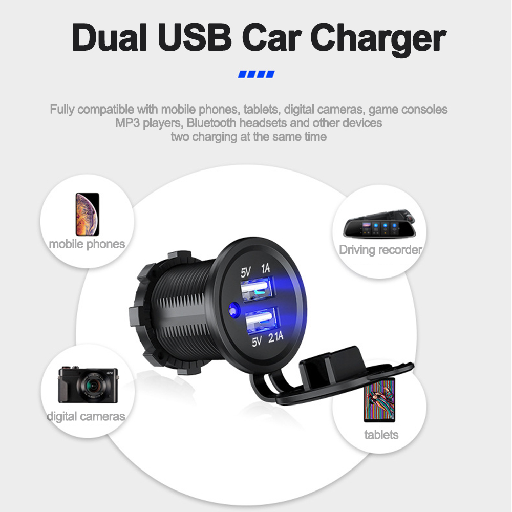 5v 2.1a/1a -autoladegerät mit usb-anschluss, universell  dc12v-24v wasserdicht, 2 -port-usb-ladegerät