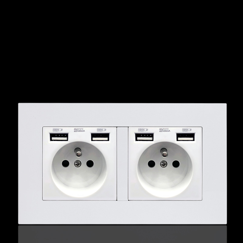 146 / 86mm European standard wall power socket German French socket with dual USB ports output socket plug