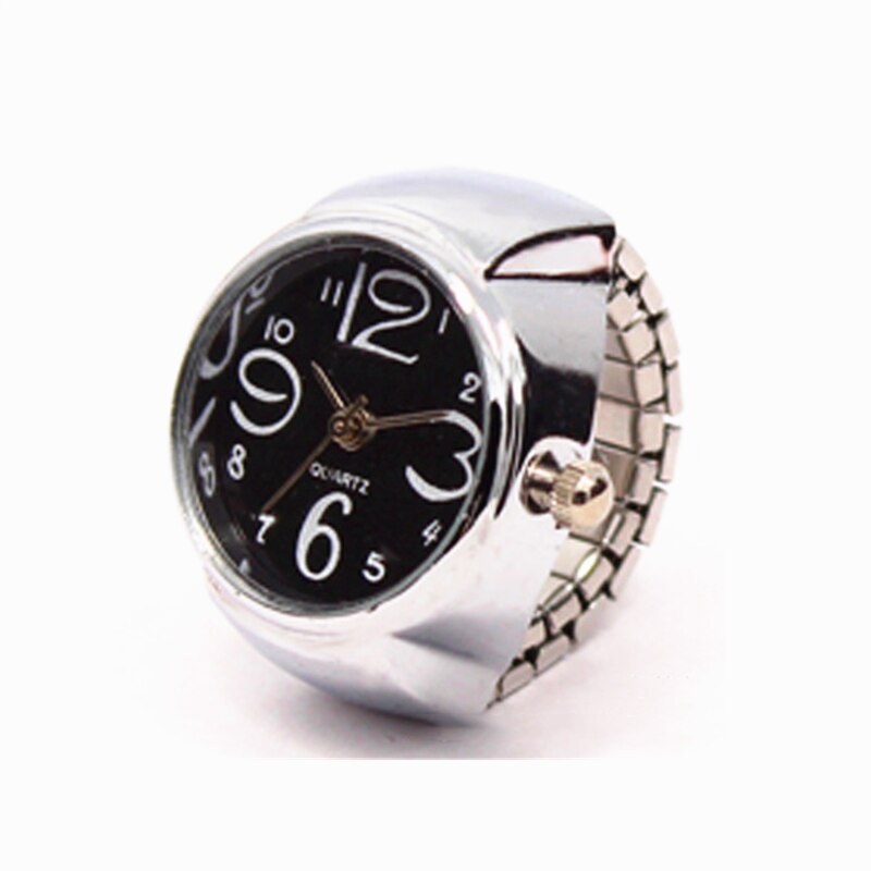 1Pc Pop Vrouwen Mens Vinger Ring Horloge Quartz Verstelbare Roestvrij Stalen Band Mode Sieraden Ring Elastische Band: Black