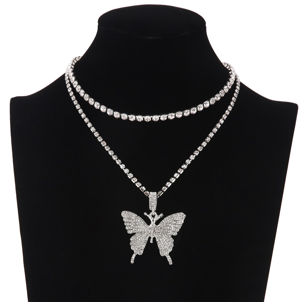 Iced para fora colar de borboleta feminino strass corrente gargantilha na moda bling chocker colares 2020 moda luxo jóias presente
