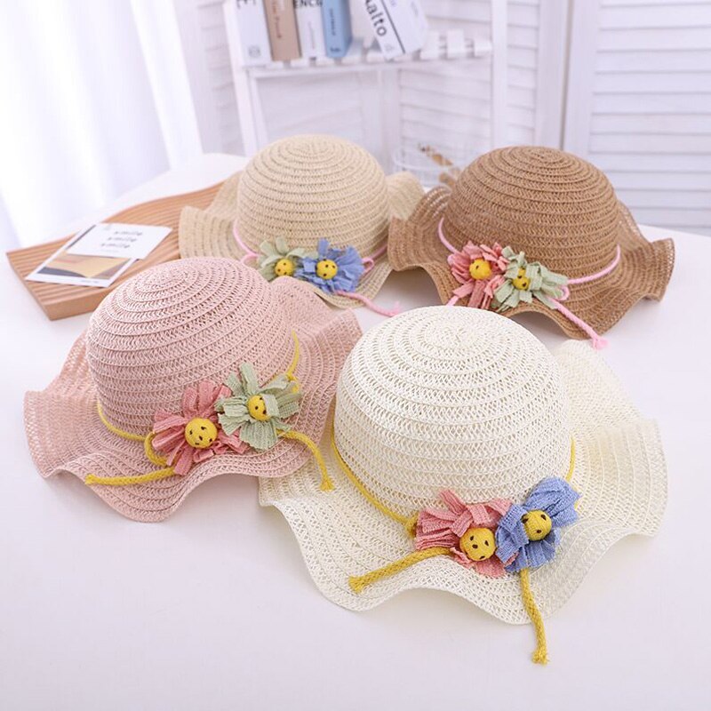 Europe America Falbala Sunflower Parent-Child Sun Hat Spring Summer Brand Hollow Out Straw Hats For Women Girl Kid Wide Brim Cap