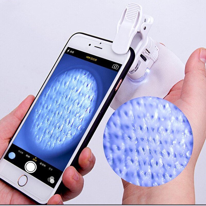 HD 60X praktisch Mikroskop Makro Objektiv leasy zu installieren Optische Zoomen Lupe Mikro Kamera Clip mit LED Licht Telefon objektiv