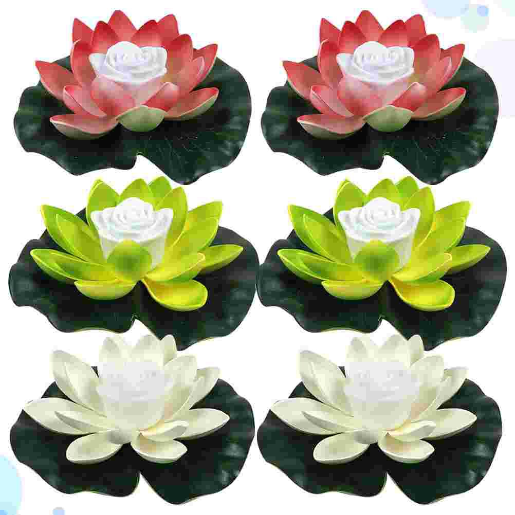 6Pcs Water Floating Lotus Light Romantic Wishing Light Water Lantern Flower Shaped Pool Light Light With Batteries