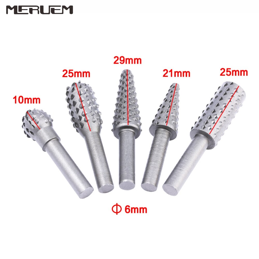 5pcs/6ps Steel Rotary Rasp File Set 6mm Shank Rotor Craft Files Woodworking Drill Bits Round Shank Rotary Burr Set