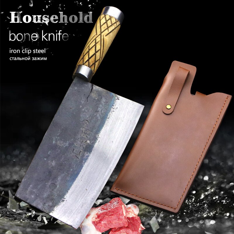 Old handmade kitchen bone knife traditional forging craft bone chopping meat cutting knife chef commercial knife