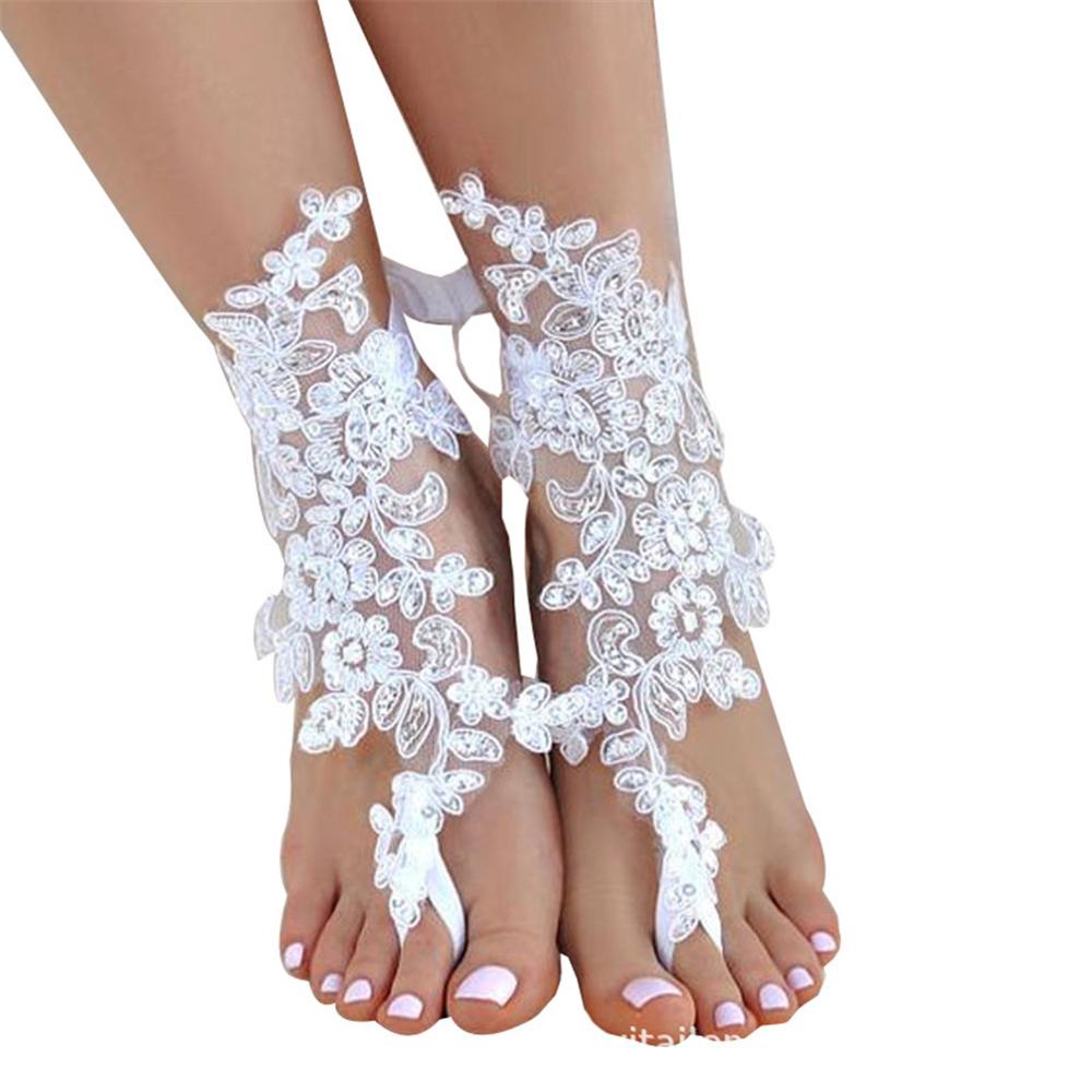 Billige barfodede sandaler til bryllupssko sandel anklet kæde hotteste stretch blonder pailletter bryllup brude smykker fod