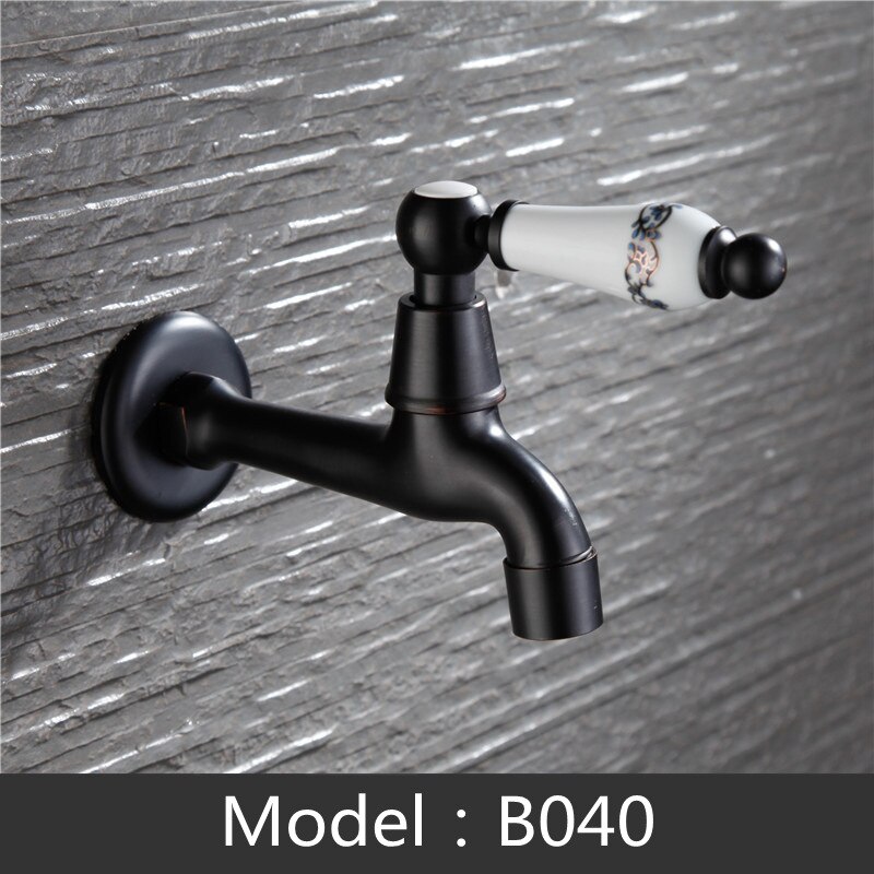 Carved Wall Mount Decorative Outdoor Garden Faucet Bibcock Brass Retro Tap Bathroom Washing Machine Mop Tap Antique WC Faucet: B040