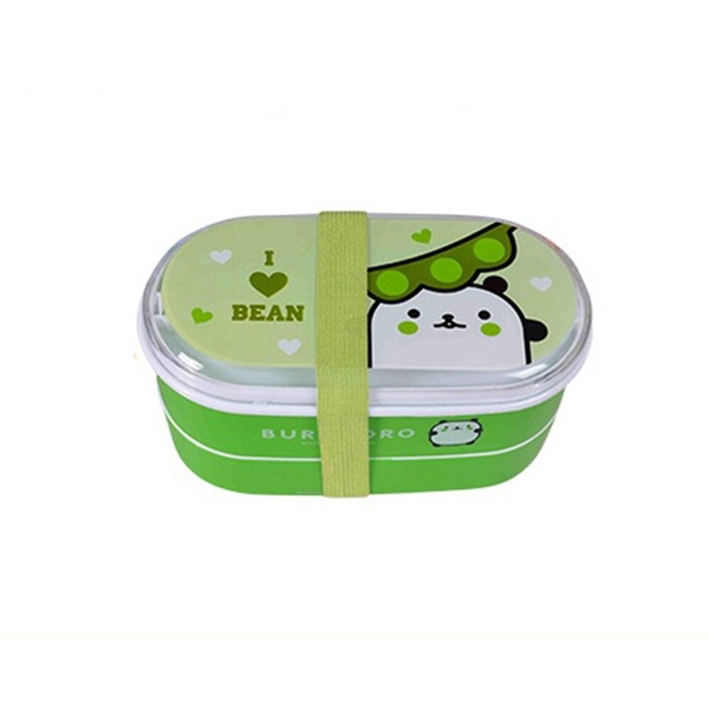 Portable Plastic Cartoon Bento Box Healthy Lunch Box Food Container Dinnerware For Students Cutlery Kids Children 1pcs: green
