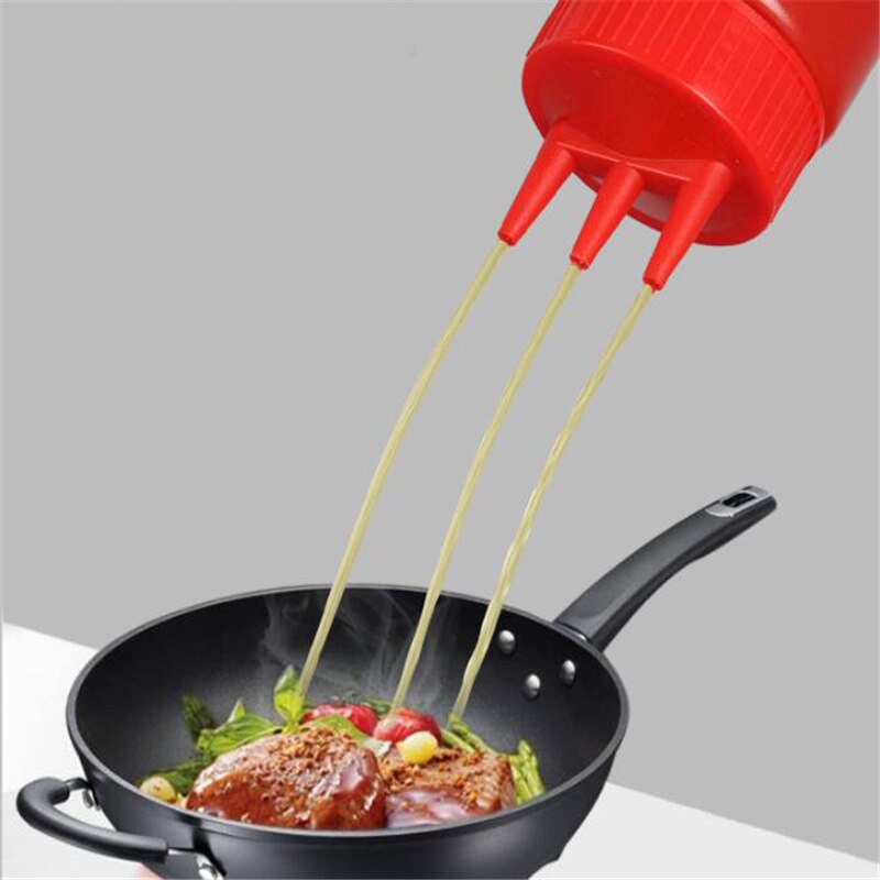 3Hole Squeeze Bottle Condiment Mustard Dispenser Sauce Vinegar Ketchup Gravy Cruet Kitchen Gadgets Plastic Oil Vinegar Bottles