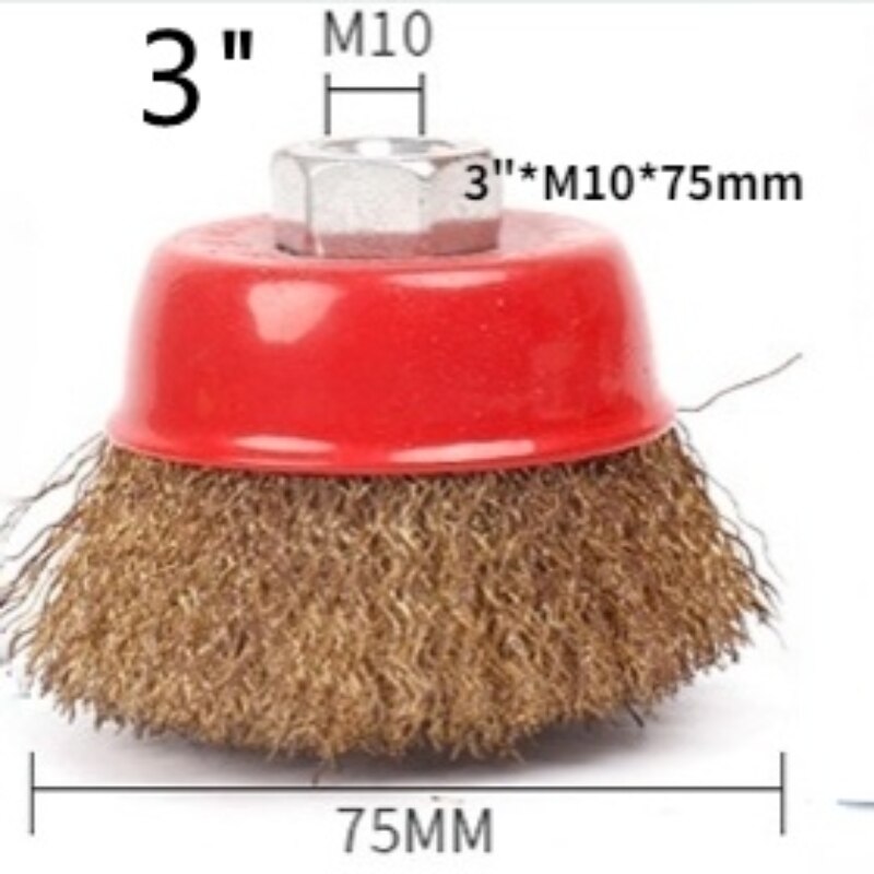 Metal Polishing Wheel / Cleaning Wire Brush / Bowl Type Grinding and Derusting Steel Wire Wheel with Nut / Angle Grinder: 3inch M10x75MM