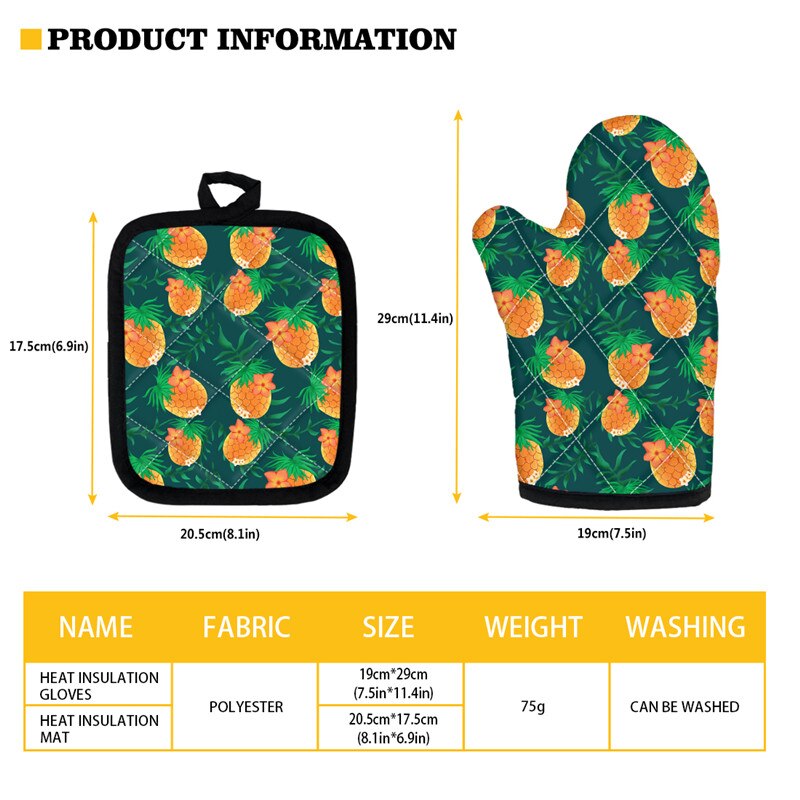 High Heat Protect Gloves Cute Cartoon Cat Print Polyester Microwave Oven BBQ Mitt Potholder Kitchen Mittens and Pad for Cooking