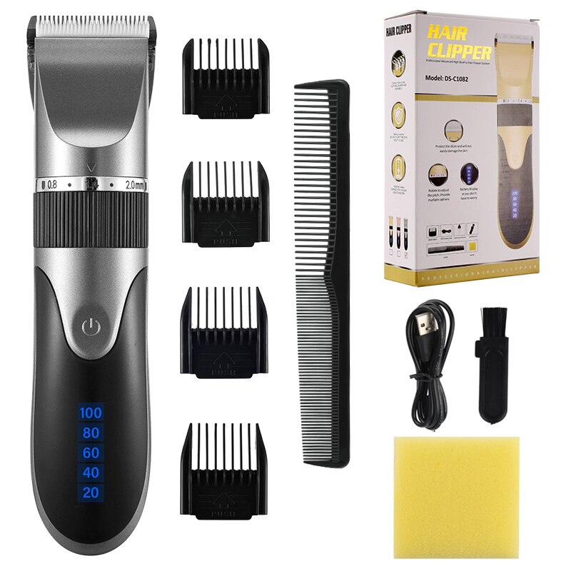 HIENA Hair Clipper Electric Hair Trimmer Digital Rechargeable Hair Clipper for Men Hair Cutting Machine Low Noise: Grey withbox