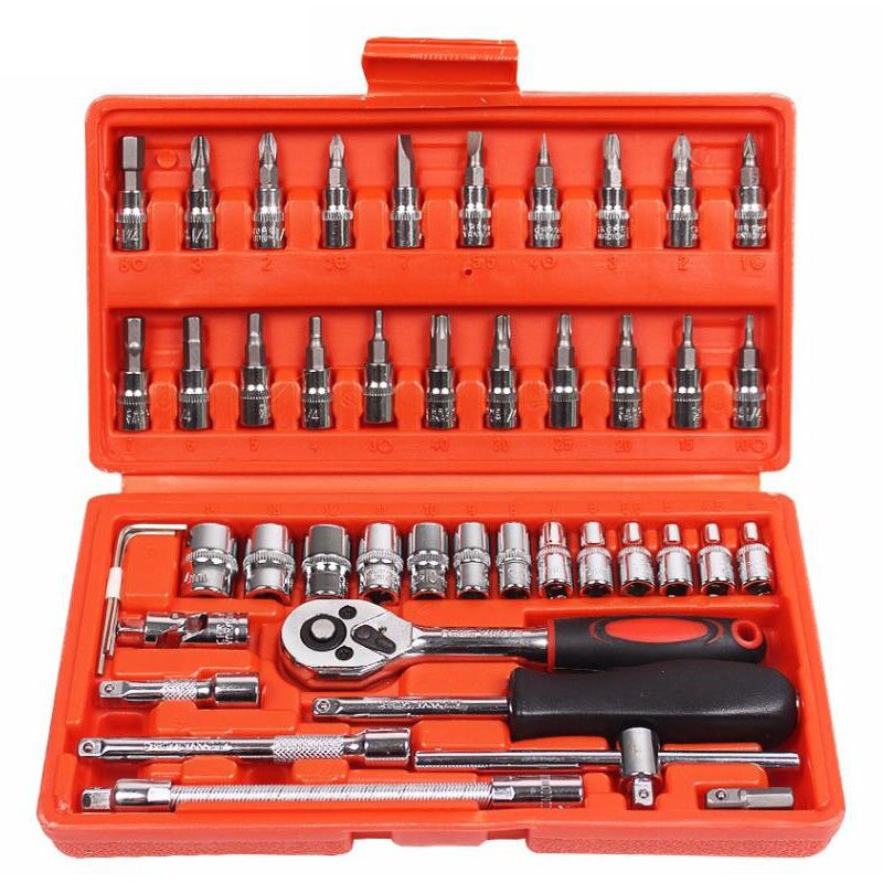 46 Pieces 1/4 Inch Set Car Repair Tool Ratchet Torque Wrench Combo Tool Kit Automatic Repair Tool Kit T4038: Default Title