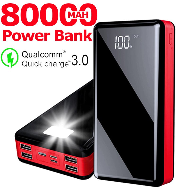 80000Mah Power Bank Draagbare Externe Batterij Digitale Display Charger Led Powerbank Voor Iphone Samsung Xiaomi