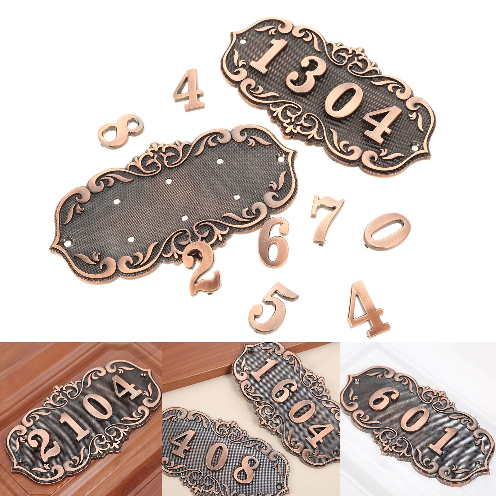 DRELD Old Antique Copper House Number Plastic Door Plate Custom Sign Door Number Sticker for Hotel Apartment Villa Door Plate
