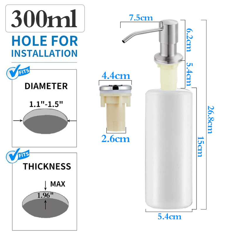 500 ml Küche Spülmittel Spülbecken Seife Pumpspender Edelstahl Eingebautes Waschmittel Geschirrspülmittel Behälter: Licht Grau