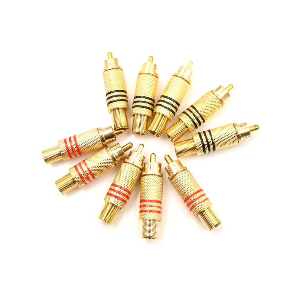10 Stks/partij Rca Connector Male Jack Plug Av Pluggen Voor Pc Audio Vedio Lassen Diy Onderdelen Goud Rood Zwart Metalen lente