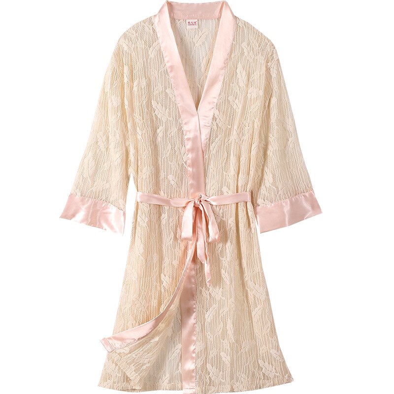 Verano Otoño de malla bata juego 2 uds de la perspectiva de las mujeres camisón Kimono de novia corto bata Lencería íntima ropa de dormir vestido