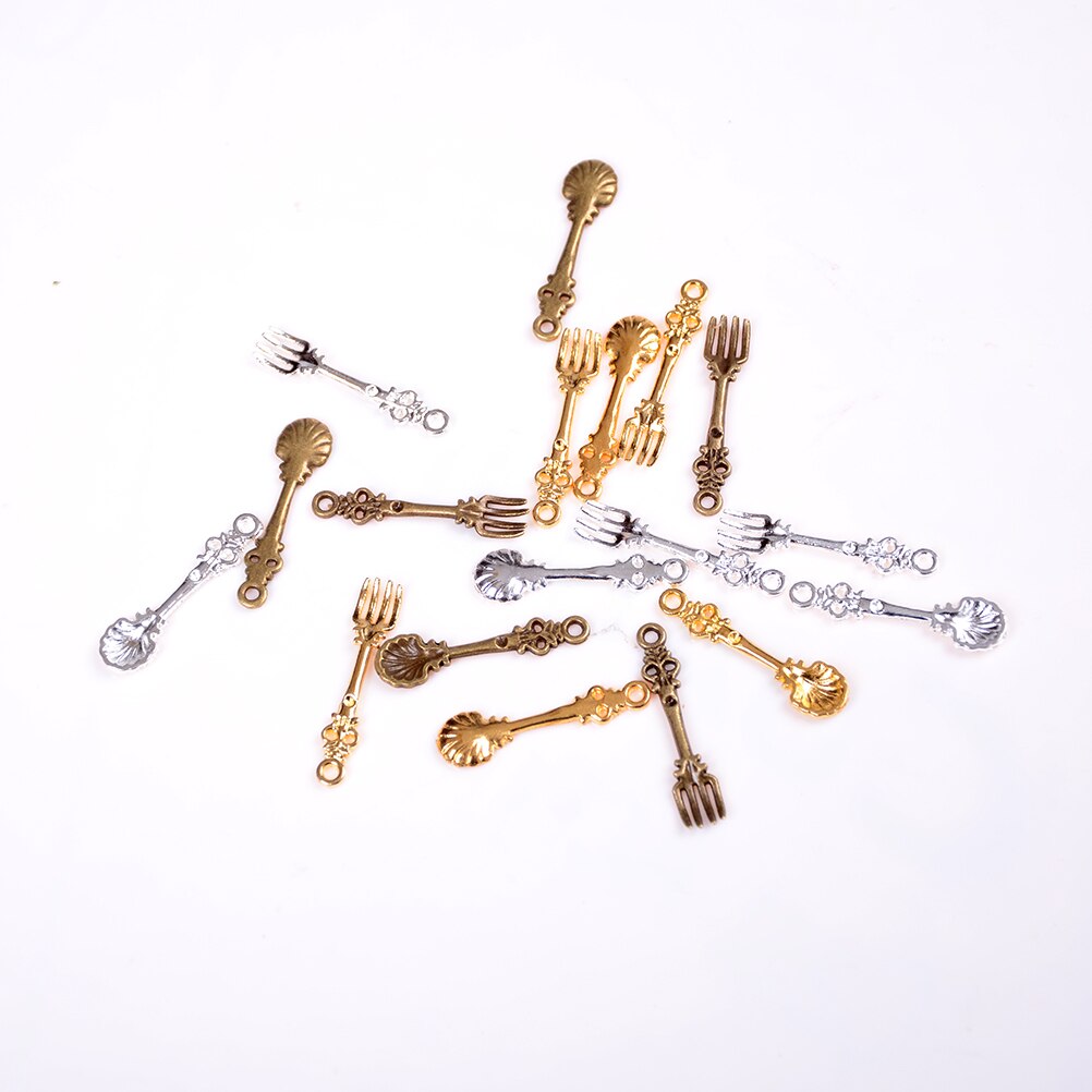 10pcs 1/12 Scale Dollhouse Tableware Kitchen Dining&Bar Fancy Silverware Small Coffee Spoon & Fork for Sweet Snacks Kitchen toys