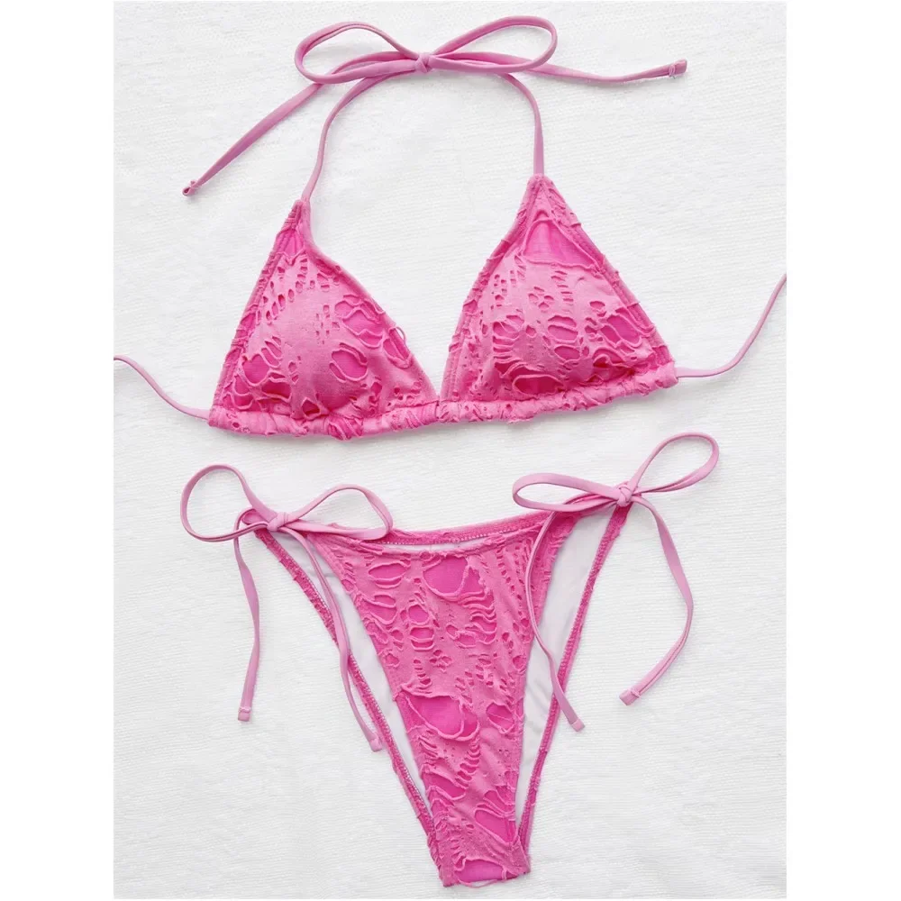 Bañador gótico Grunge para mujer, Micro Bikini desgastado Y2K, trajes de baño Halter con tirantes y cordones, tendencia Punk, novedad de 2023.traje de baño con faja reductora,vestidos de baño mujer envio gratis,tangas