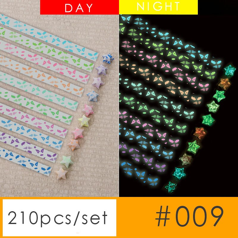 210pcs Luminous star origami paper Lucky star scrapbook paper Wishing stars paper wrapping material night glow: 009