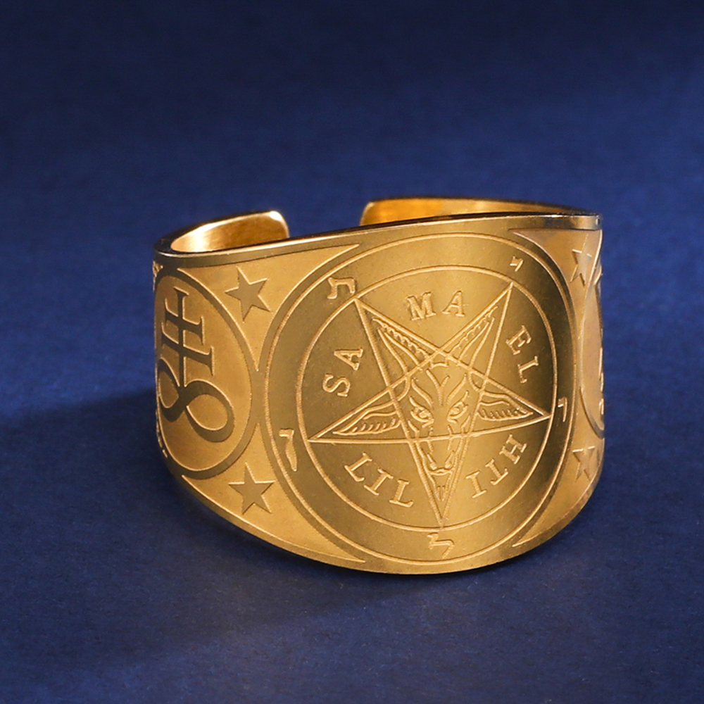 Anillo de tetragrammatón con pentagrama de brujería, anillo de dedo con pentáculo de acero inoxidable para hombres, amuleto de protección de energía antigua, joyería: 9 / RED